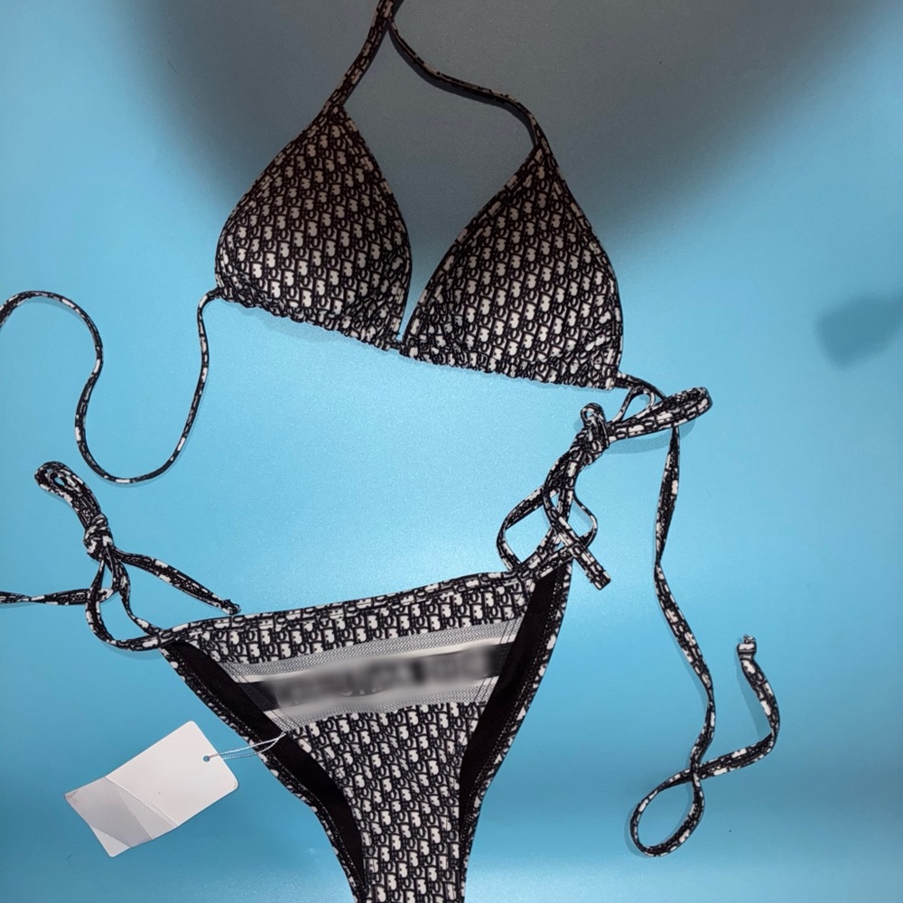 Black & Cream Signature Monogram Triangle Bikini